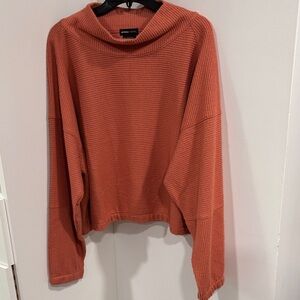Prana Cropped Cowl Neck Sweater in Rust Orange